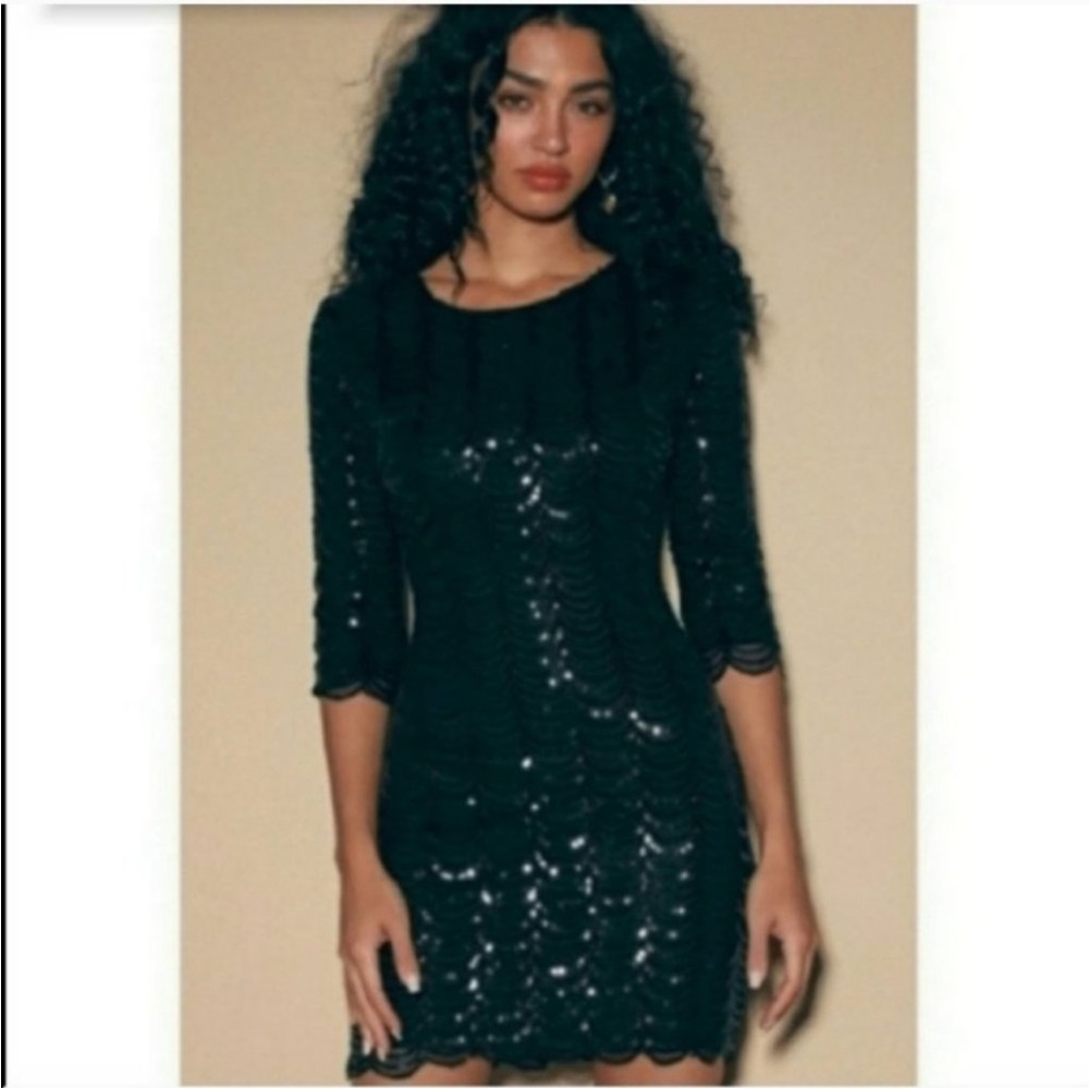 LULUS Star Dust Black Sequin Bodycon Dress S